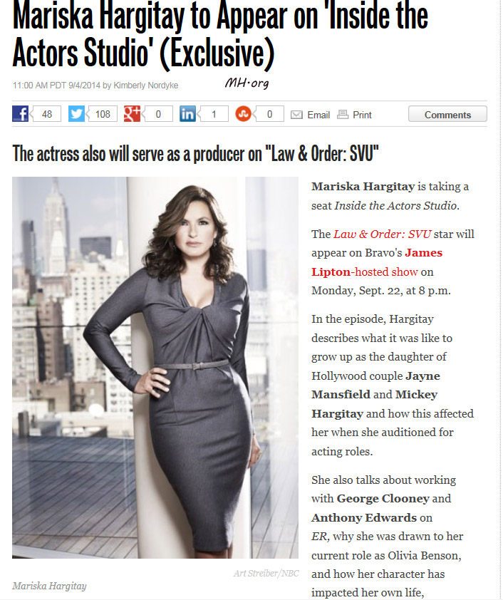 Mariska Hargitay to Appear on 'Inside the Actors Studio'